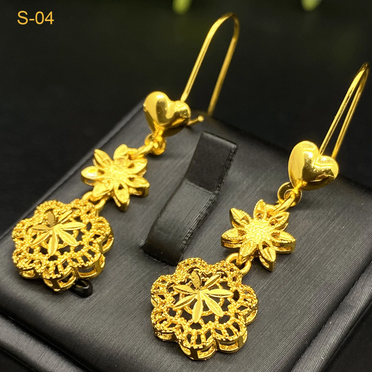 ANIID Indian 24k Gold Color Flower Shape Necklace Earrings Bracelet Ring Set Elegant Bridal Wedding Jewelry Sets for Dubai Lady thumbnail 4