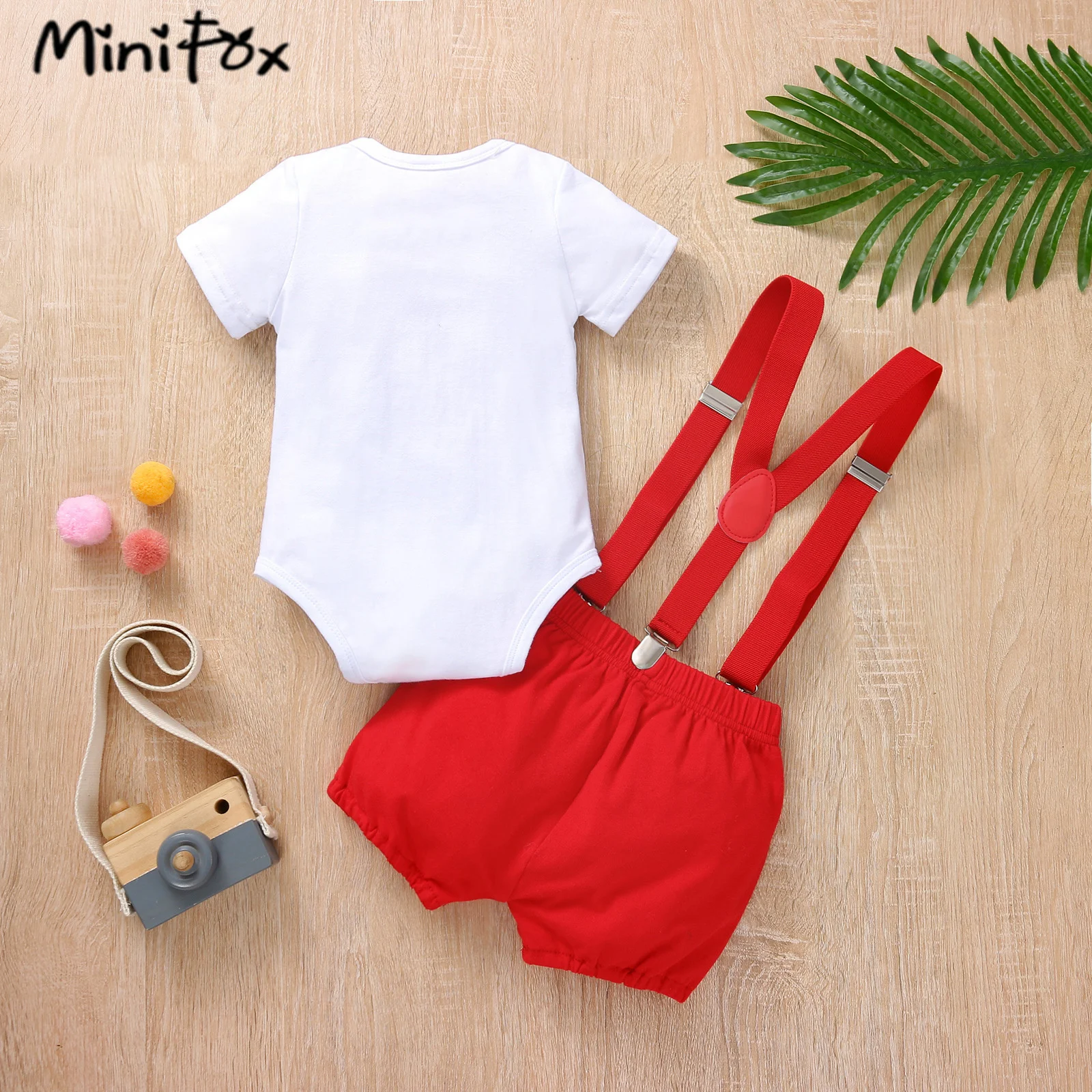 MiniFox Baby Boys Birthday Outfit For One Years Number"1“ Bodysuit and Y-back Suspender Shorts 1 Year Birthday Cake Smash Sets thumbnail 2