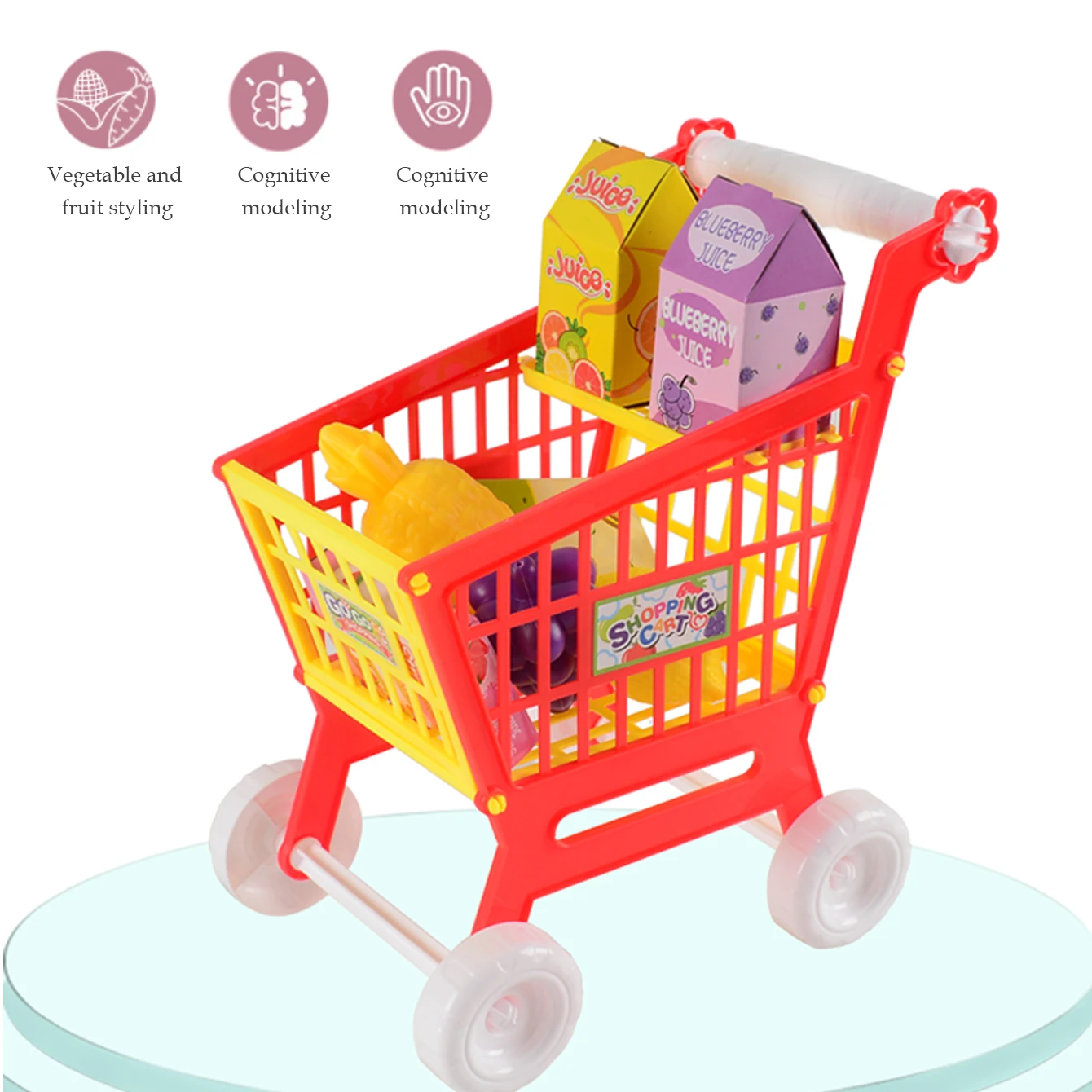 Shopping Cart Toys, Trolley for Groceries Supermarket Playset Fruit Vegetables Play Food Role Kitchen Store Toys for 3+ Kids thumbnail 3