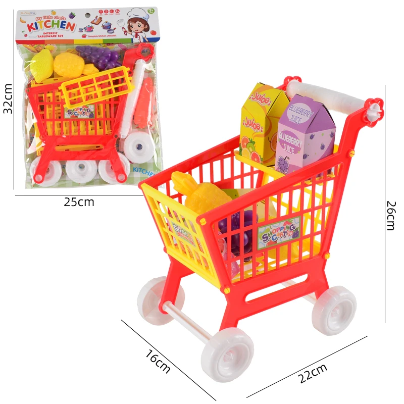 Shopping Cart Toys, Trolley for Groceries Supermarket Playset Fruit Vegetables Play Food Role Kitchen Store Toys for 3+ Kids thumbnail 5