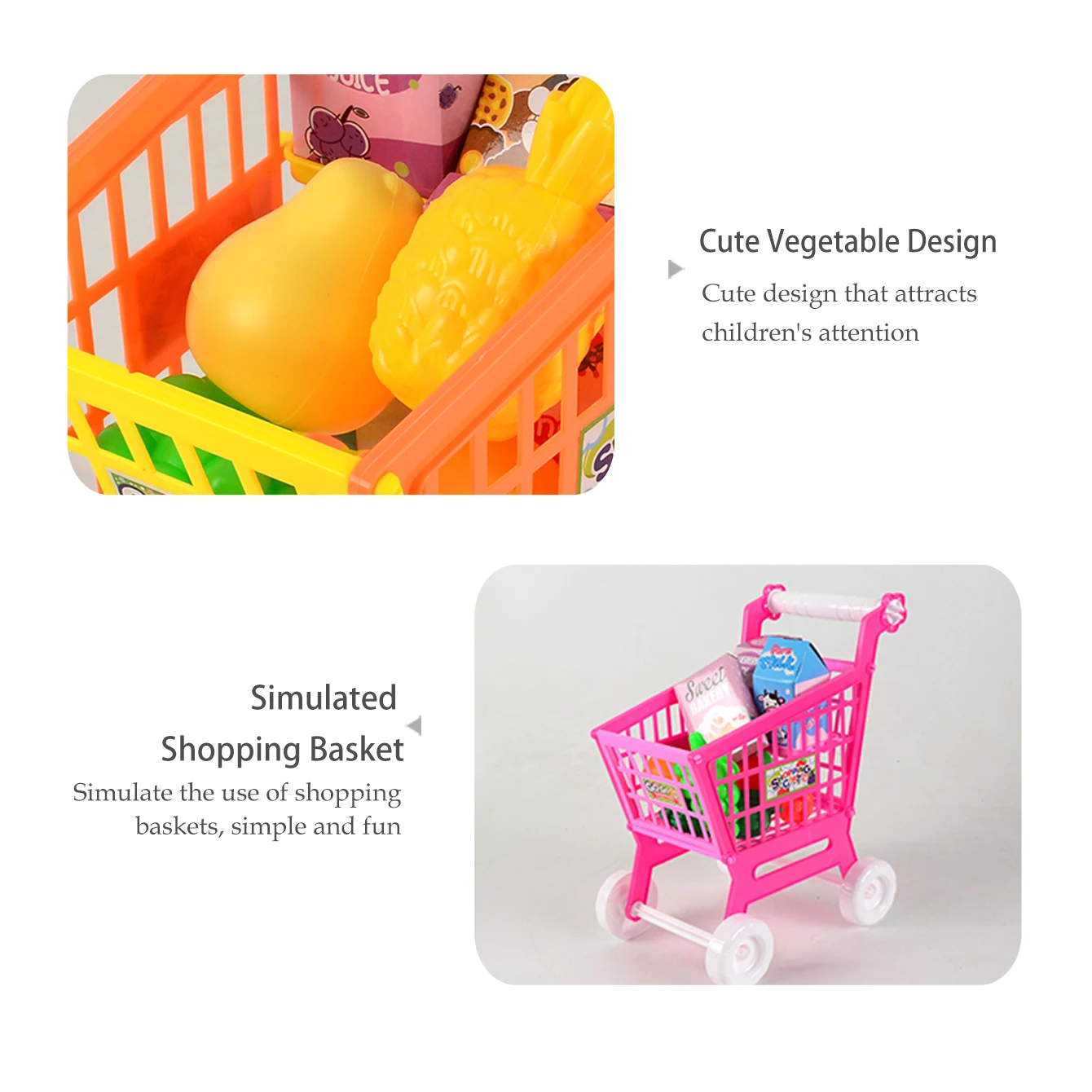 Shopping Cart Toys, Trolley for Groceries Supermarket Playset Fruit Vegetables Play Food Role Kitchen Store Toys for 3+ Kids thumbnail 4