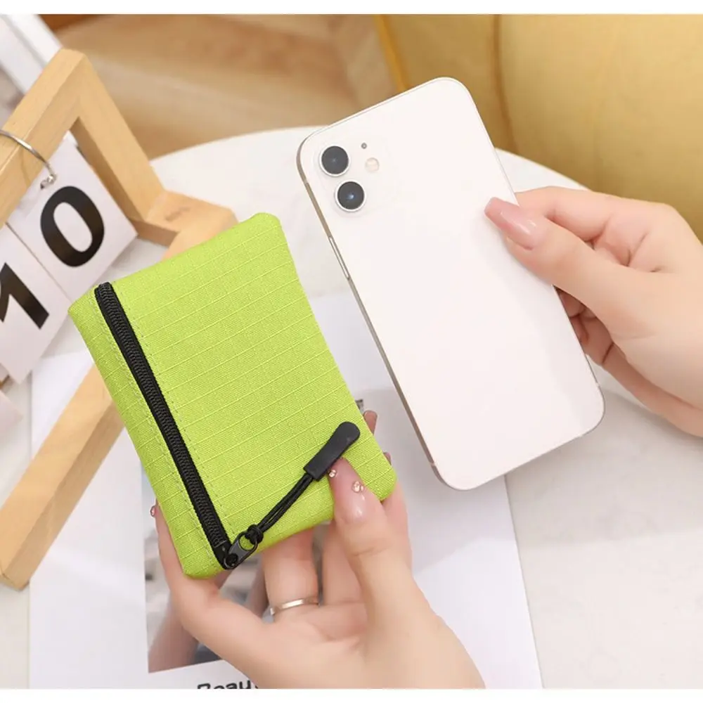 Canvas Mini Coin Purse Simple Zipper Kid Storage Pouch Money Pocket Solid Color Coin Key Bag Women Men thumbnail 4