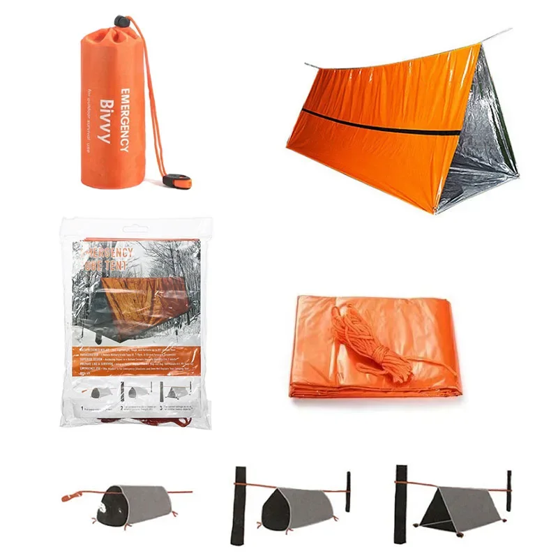 2 Person Emergency Shelter Bivy Survival Tent Kit Mylar Tube Tent Sleeping Bag Waterproof Outdoor SOS Thermal Blanket Reusable thumbnail 3