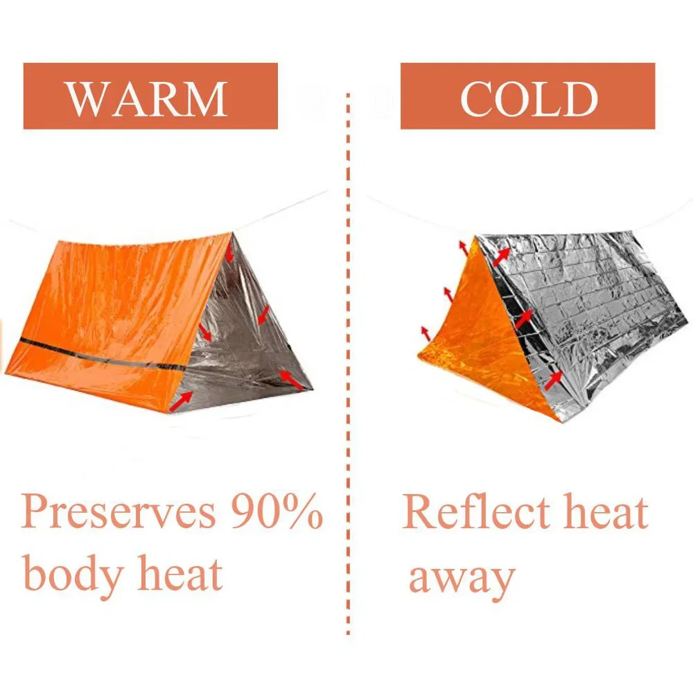 2 Person Emergency Shelter Bivy Survival Tent Kit Mylar Tube Tent Sleeping Bag Waterproof Outdoor SOS Thermal Blanket Reusable thumbnail 2