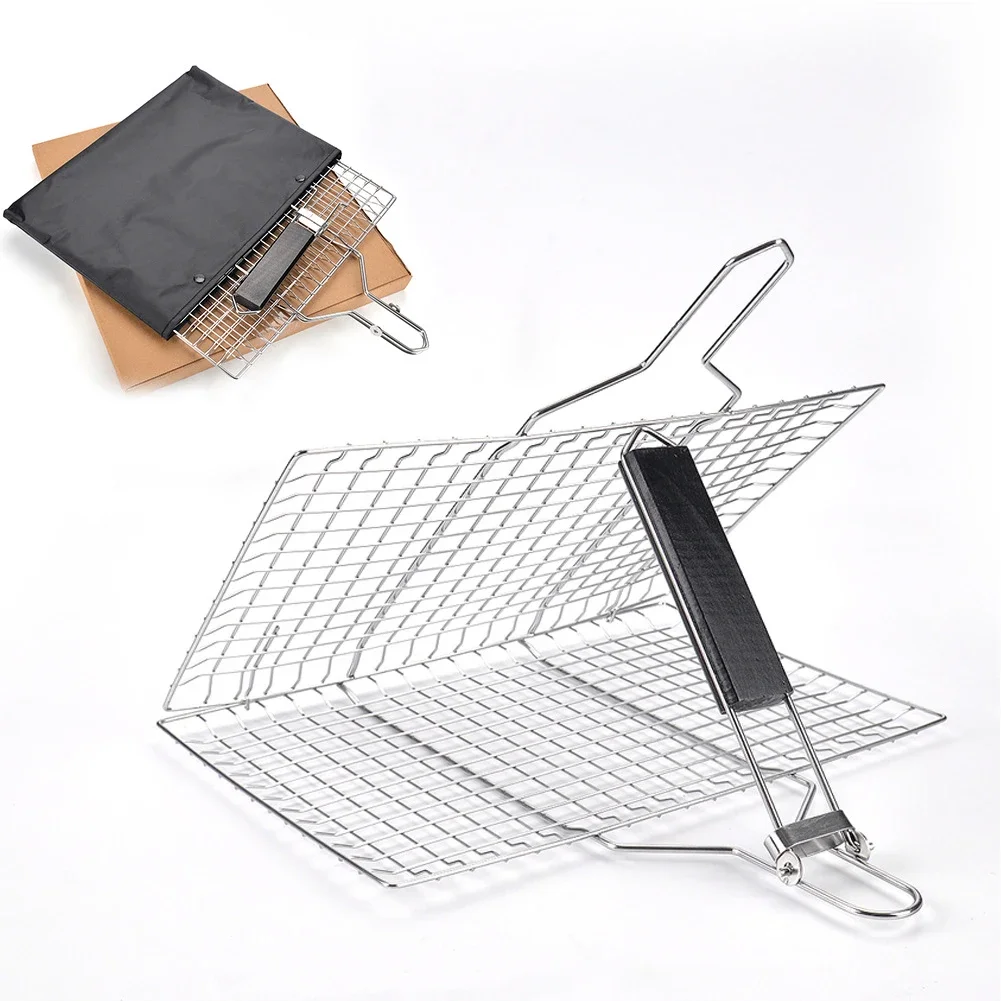 BBQ Grilling Baskets Non Stick Folding Grill Basket Stainless Steel Barbecue Grill Basket for Fish Vegetables Steak Shrimp Chops thumbnail 6