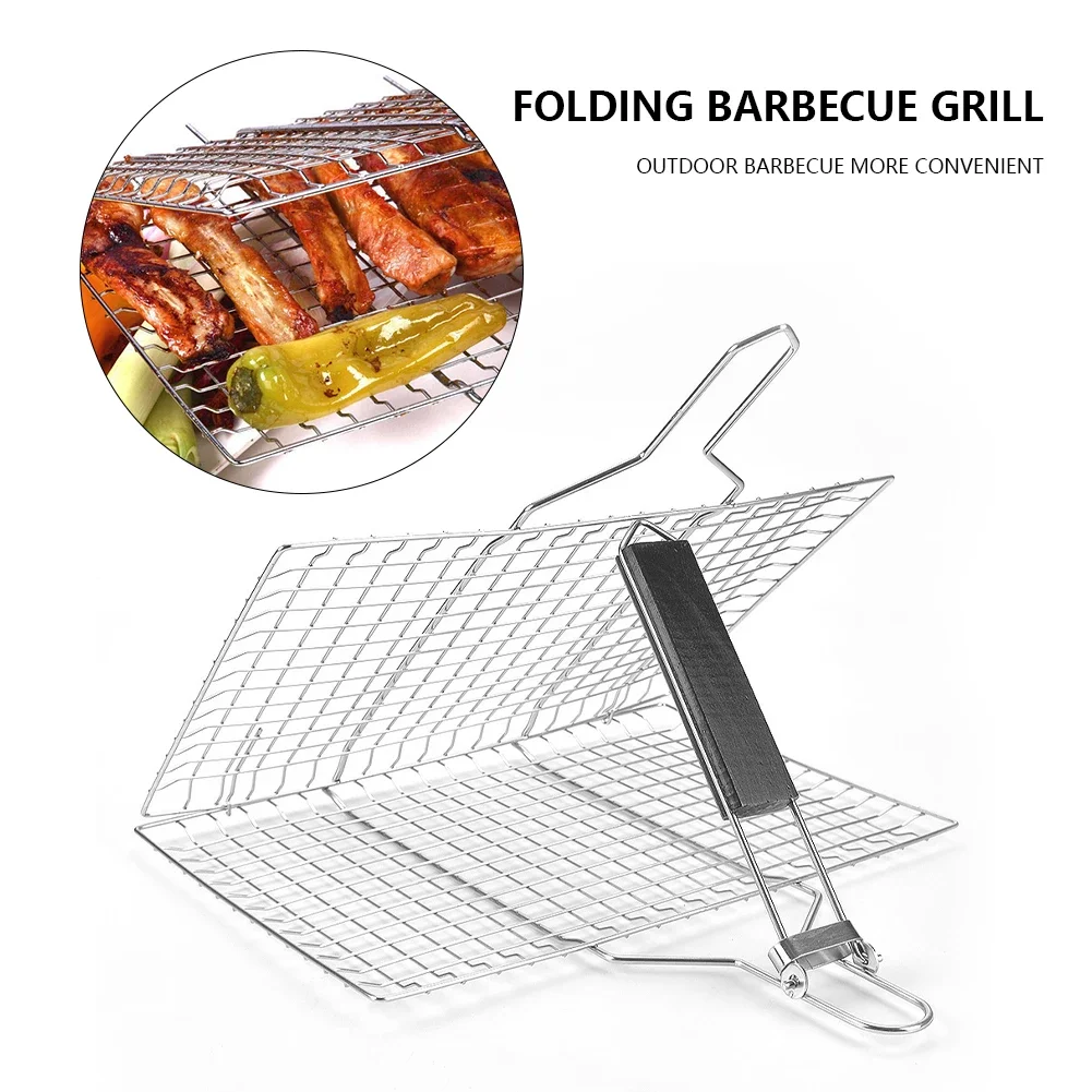 BBQ Grilling Baskets Non Stick Folding Grill Basket Stainless Steel Barbecue Grill Basket for Fish Vegetables Steak Shrimp Chops thumbnail 3