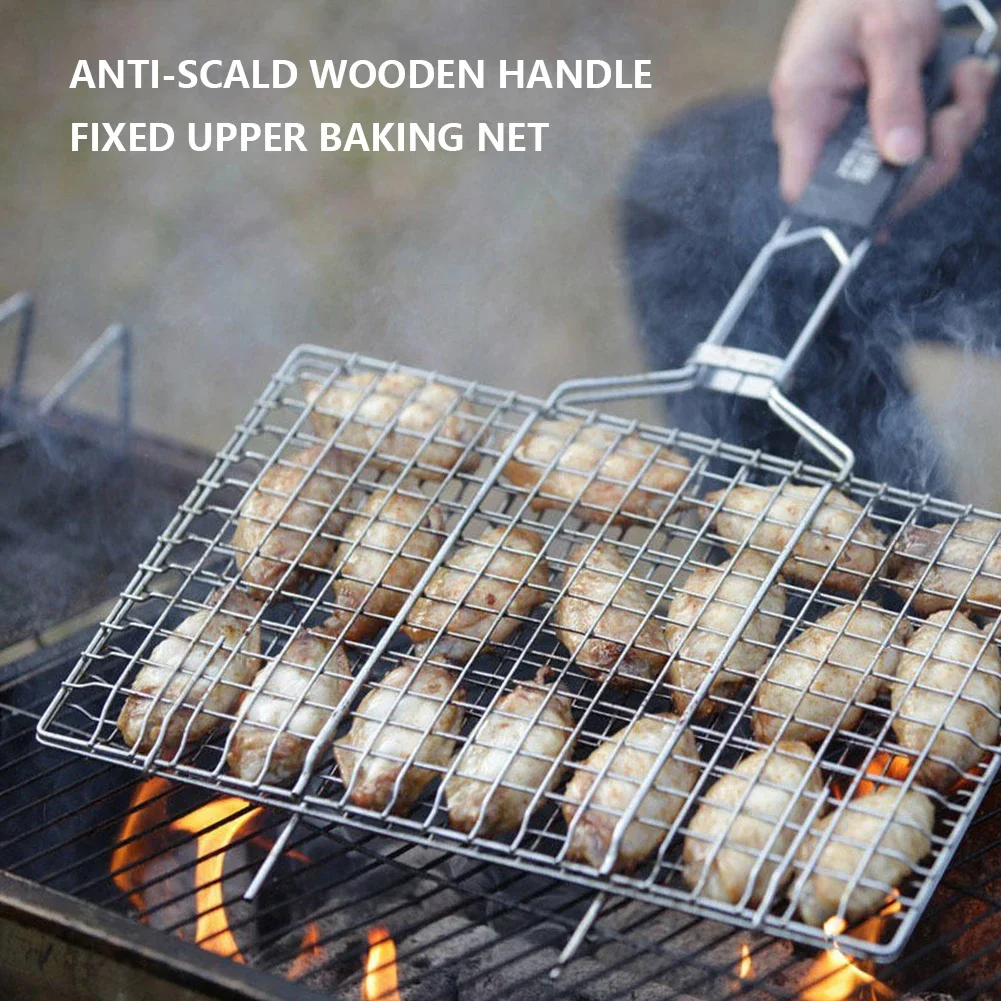 BBQ Grilling Baskets Non Stick Folding Grill Basket Stainless Steel Barbecue Grill Basket for Fish Vegetables Steak Shrimp Chops thumbnail 4