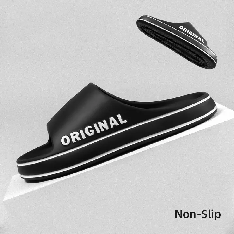 Feslishoet Women Letter Slippers Beach Slides Solid Color Mens Thick Sole Indoor Bathroom Anti Slip Shoes Summer Couple Sandals thumbnail 3