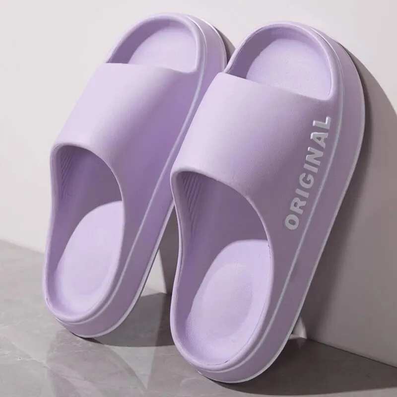Feslishoet Women Letter Slippers Beach Slides Solid Color Mens Thick Sole Indoor Bathroom Anti Slip Shoes Summer Couple Sandals thumbnail 5