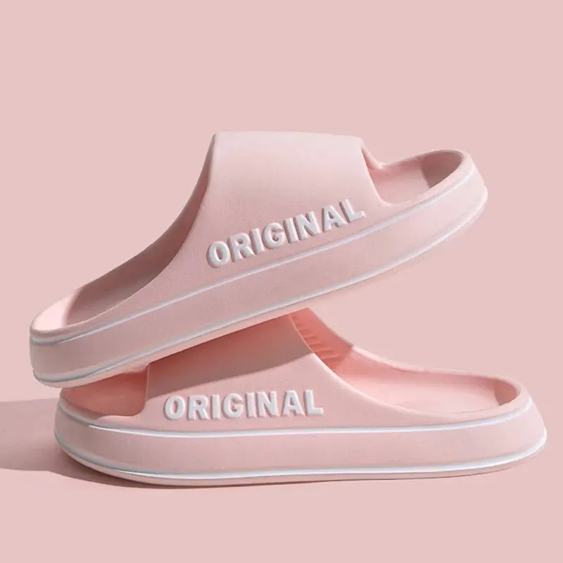 Feslishoet Women Letter Slippers Beach Slides Solid Color Mens Thick Sole Indoor Bathroom Anti Slip Shoes Summer Couple Sandals thumbnail 4