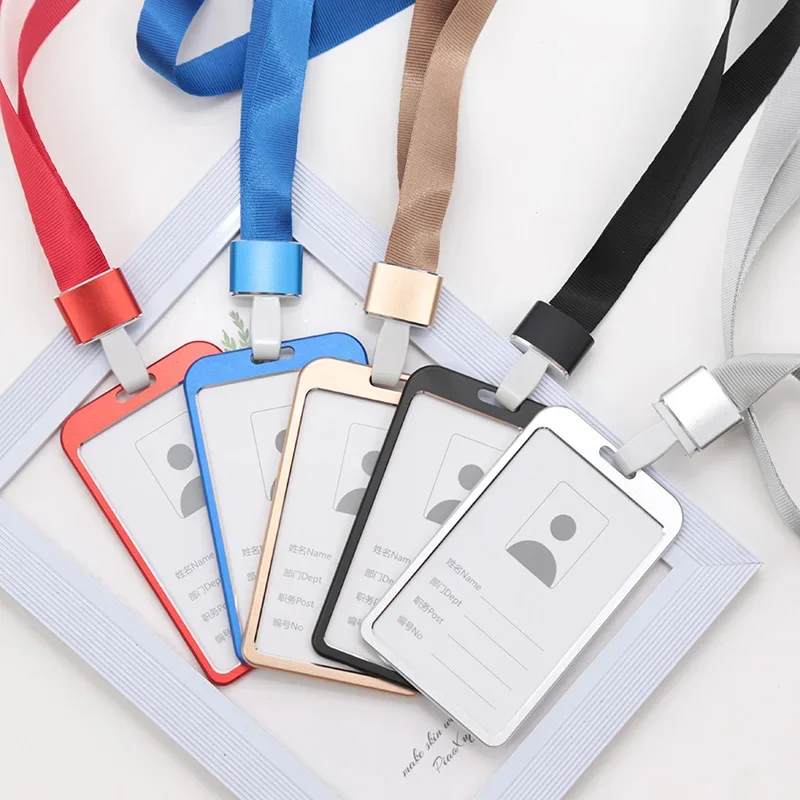 Fashion Card Cover Women Men Aluminum Alloy Work Name Card Holders Business Work Card ID Badge Lanyard Holder Metal Bags Case thumbnail 2