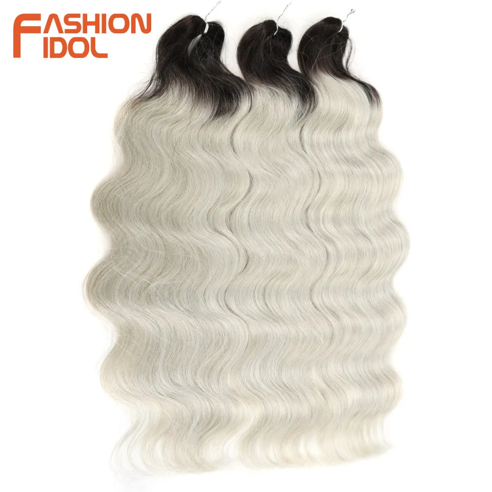 FASHION IDOL 24 Inch Body Wave Crochet Braids Hair Synthetic For Black Women Deep Water Wave Ombre Braiding Fake Hair Extensions thumbnail 3