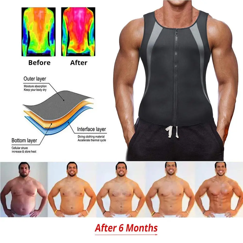 Men Abdomen Reducer Body Shaper Promote Sweat Sauna Vest Fitness Waist Trainer Belly Slimming Shapewear Fat Burner Tank Top thumbnail 5