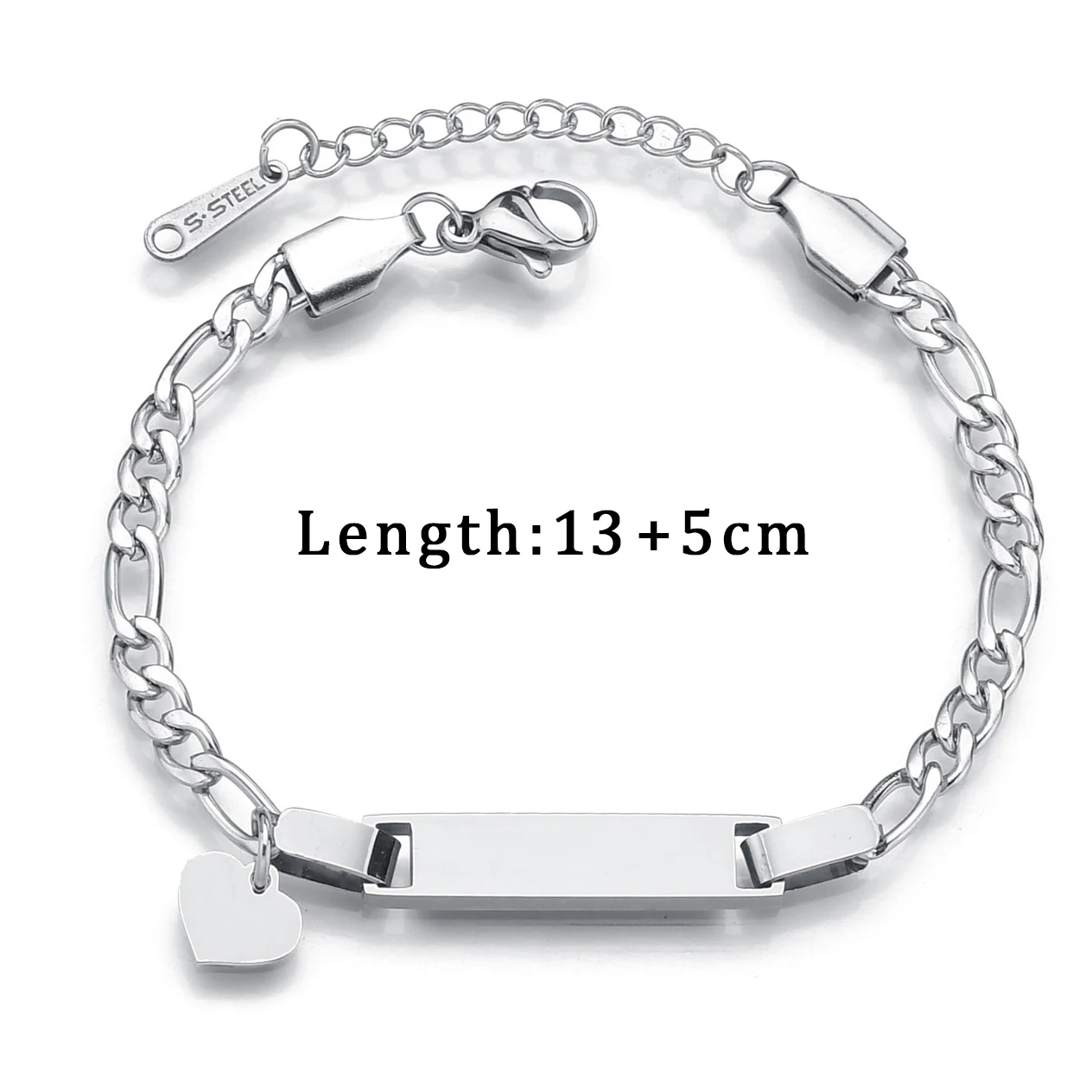 Atoztide Personalized Engrave Name Bracelet For Women Mother Kids Stainless Steel Heart Adjustable Figaro Chain Jewelry Gift thumbnail 6
