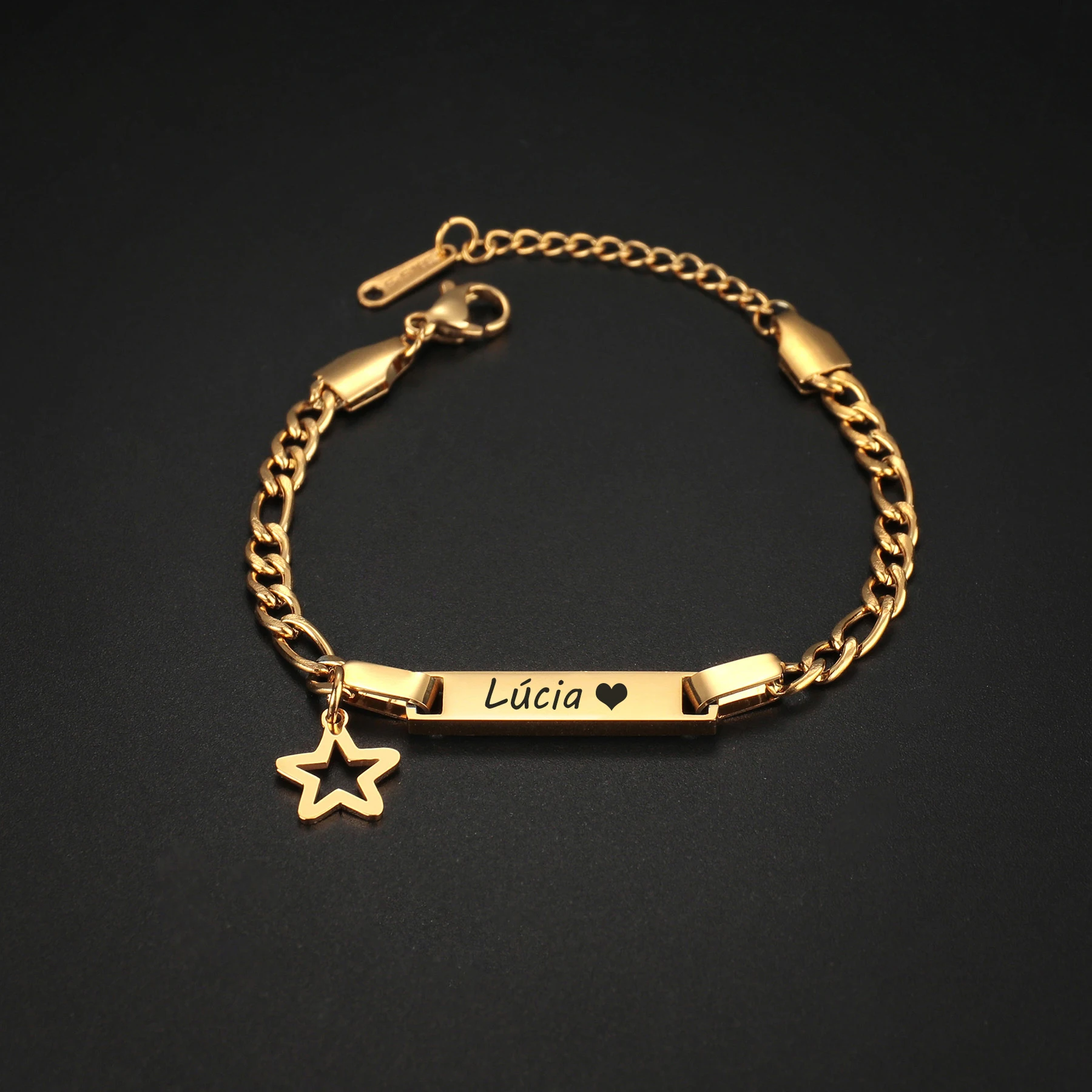 Atoztide Personalized Engrave Name Bracelet For Women Mother Kids Stainless Steel Heart Adjustable Figaro Chain Jewelry Gift thumbnail 5