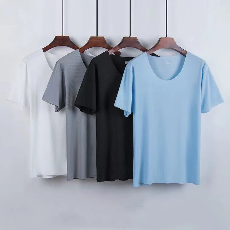Men's Two-Piece Ice Silk Pajamas Men's Summer Thin Modal Short-Sleeved Pajamas Homewear Men's Large Size Pajamas Homewear Set thumbnail 2