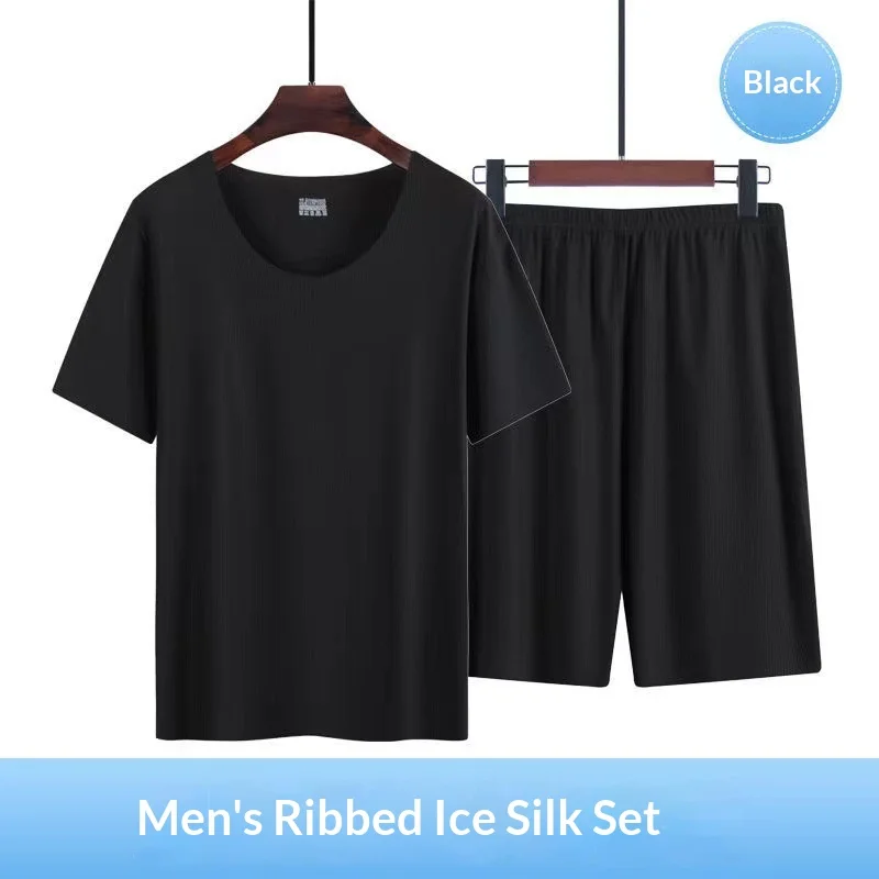 Men's Two-Piece Ice Silk Pajamas Men's Summer Thin Modal Short-Sleeved Pajamas Homewear Men's Large Size Pajamas Homewear Set thumbnail 6