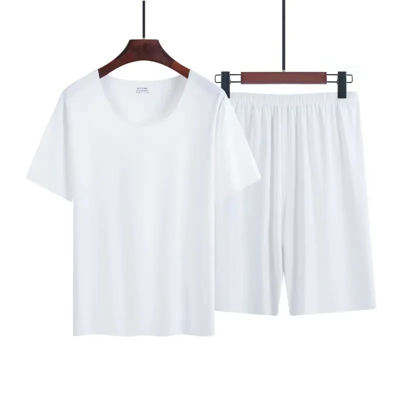 Men's Two-Piece Ice Silk Pajamas Men's Summer Thin Modal Short-Sleeved Pajamas Homewear Men's Large Size Pajamas Homewear Set thumbnail 4