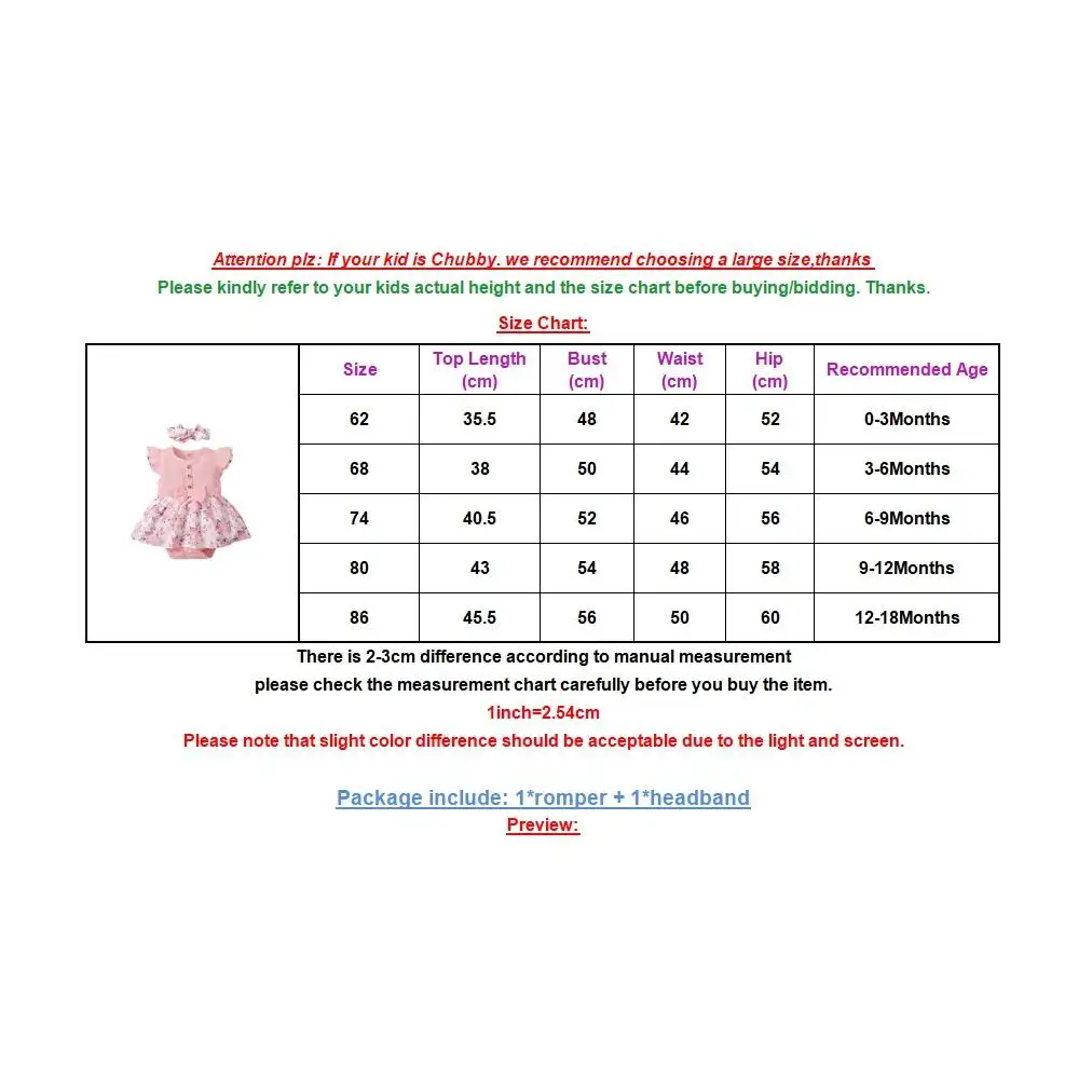 0-18 Months Baby Girl Floral Romper Dress Fly Sleeve Summer Ribbed Jumpsuit with Headband Newborn Baby Girl Lovely 2PCS Outfit thumbnail 6