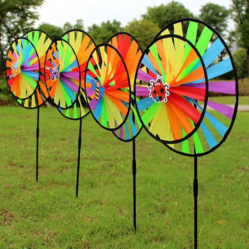 Double Layer Colorful Wheel Windmill Wind Spinner Kids Toys Garden Yard Decor thumbnail 2