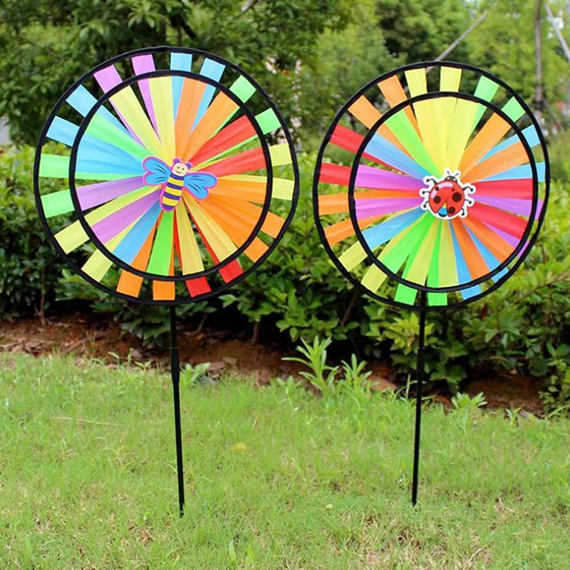 Double Layer Colorful Wheel Windmill Wind Spinner Kids Toys Garden Yard Decor thumbnail 4