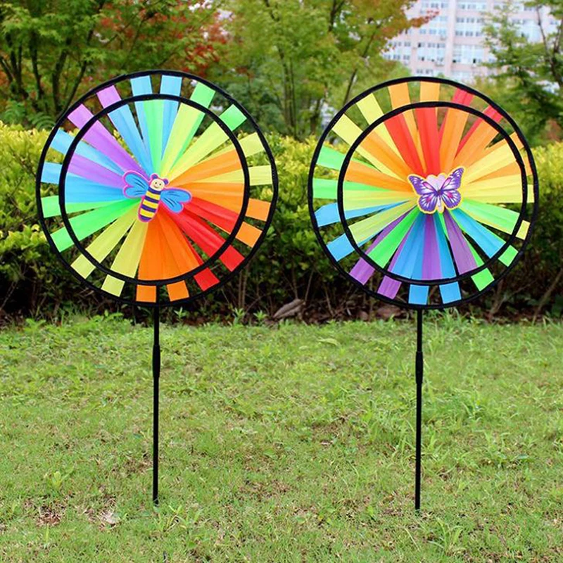 Double Layer Colorful Wheel Windmill Wind Spinner Kids Toys Garden Yard Decor thumbnail 3