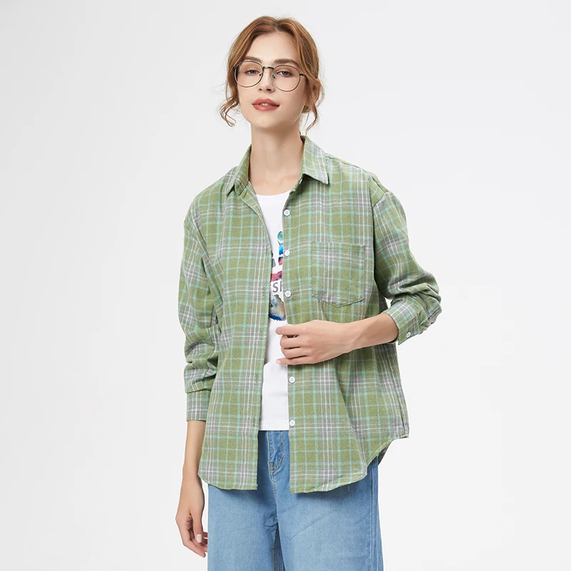 Casual Women's Plaid Shirt 2025 Spring Autumn New Ladies Loose Blouse and Tops Female Long Sleeve Shirts Fresh Checked Clothes thumbnail 3