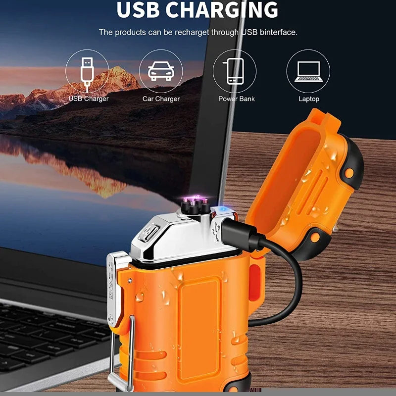 2024 Waterproof Double Arc Lighter USB Rechargeable Windproof Plasma Lighter Outdoor Camping Flameless Smoking Accessories thumbnail 5