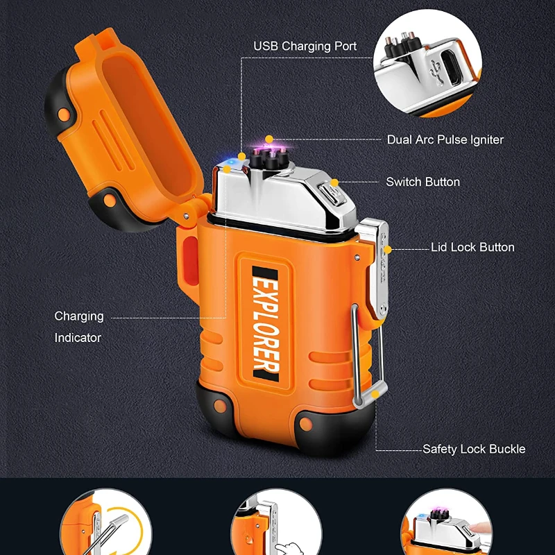 2024 Waterproof Double Arc Lighter USB Rechargeable Windproof Plasma Lighter Outdoor Camping Flameless Smoking Accessories thumbnail 4