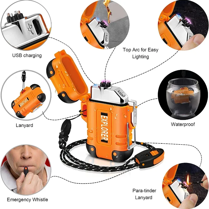 2024 Waterproof Double Arc Lighter USB Rechargeable Windproof Plasma Lighter Outdoor Camping Flameless Smoking Accessories thumbnail 6