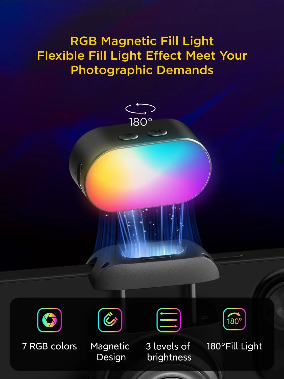 AOCHUAN RGB Magnetic Fill Light for Gimbal LED Video Photography Light 3 Brightness and 7 Color Adjustment for Phone Selfie Live thumbnail 2