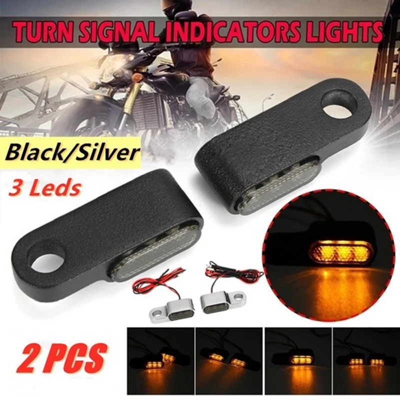 2PCS 12V Motorcycle Indicators LED Turn Signal Light Handlebar Amber Signal Lamp Blinker,Brake Clutch Lever Mount,Black thumbnail 2