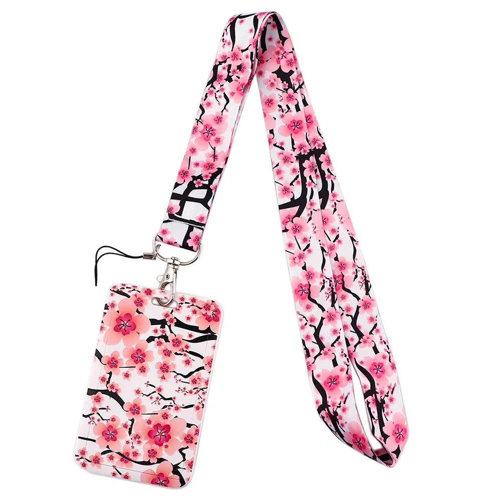 New Sakura Cherry Blossoms Flower lanyard card ID Badge Holder Keychain Pass Gym Mobile Kids Key Holder Key Rings Gift thumbnail 5