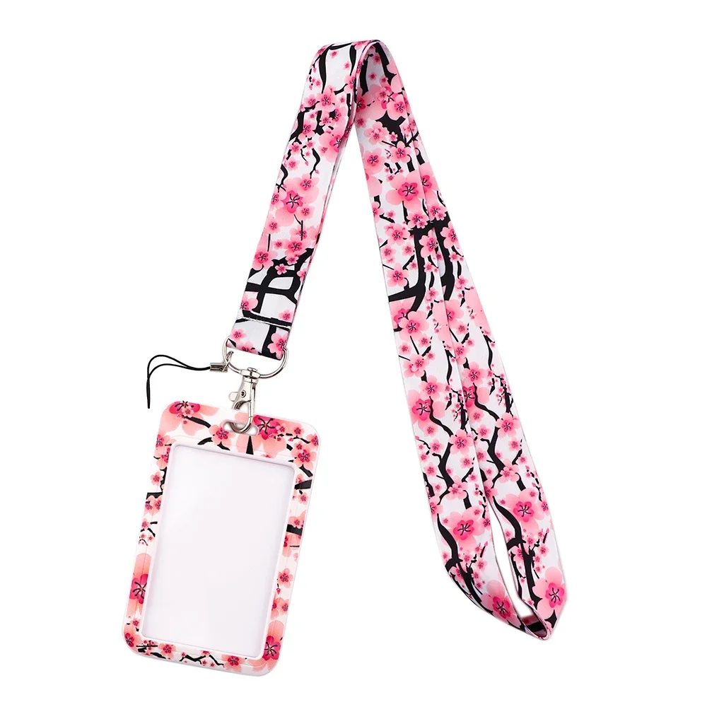 New Sakura Cherry Blossoms Flower lanyard card ID Badge Holder Keychain Pass Gym Mobile Kids Key Holder Key Rings Gift thumbnail 4