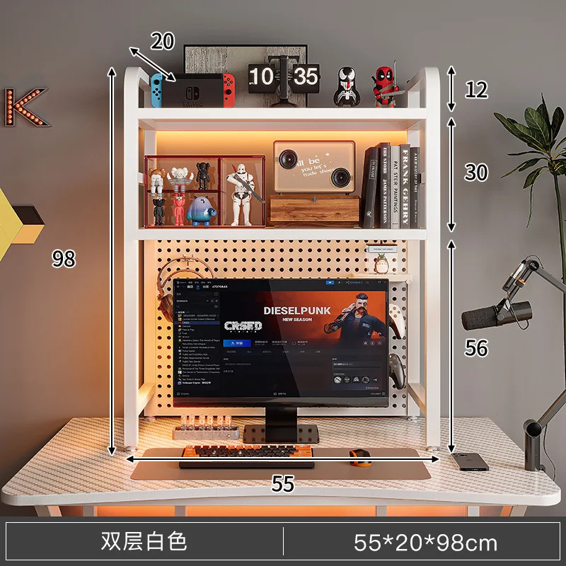Bookcase With Grid Bookshelf Desk Storage Rack Desktop Multi-layer Wrought Iron Shelf Student Computer Desk Table Hole Board thumbnail 3