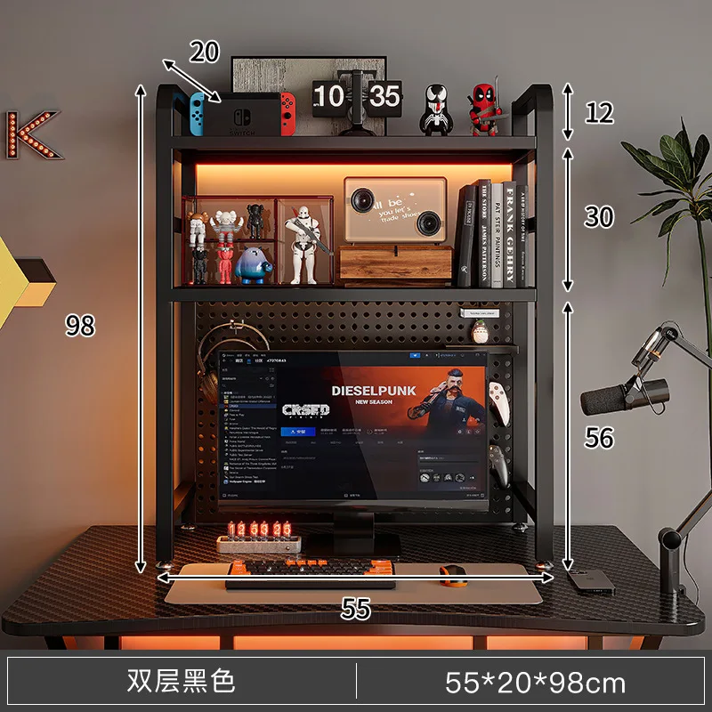 Bookcase With Grid Bookshelf Desk Storage Rack Desktop Multi-layer Wrought Iron Shelf Student Computer Desk Table Hole Board thumbnail 4