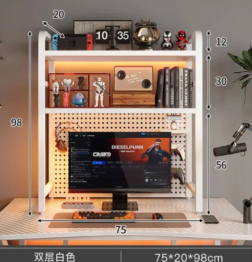 Bookcase With Grid Bookshelf Desk Storage Rack Desktop Multi-layer Wrought Iron Shelf Student Computer Desk Table Hole Board thumbnail 6
