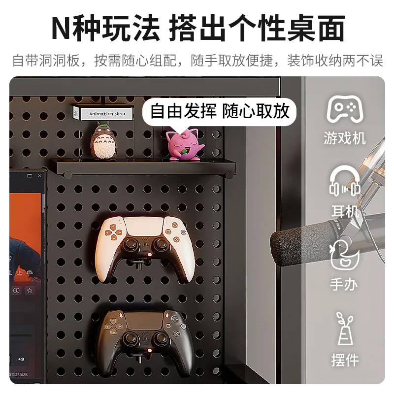 Bookcase With Grid Bookshelf Desk Storage Rack Desktop Multi-layer Wrought Iron Shelf Student Computer Desk Table Hole Board thumbnail 5