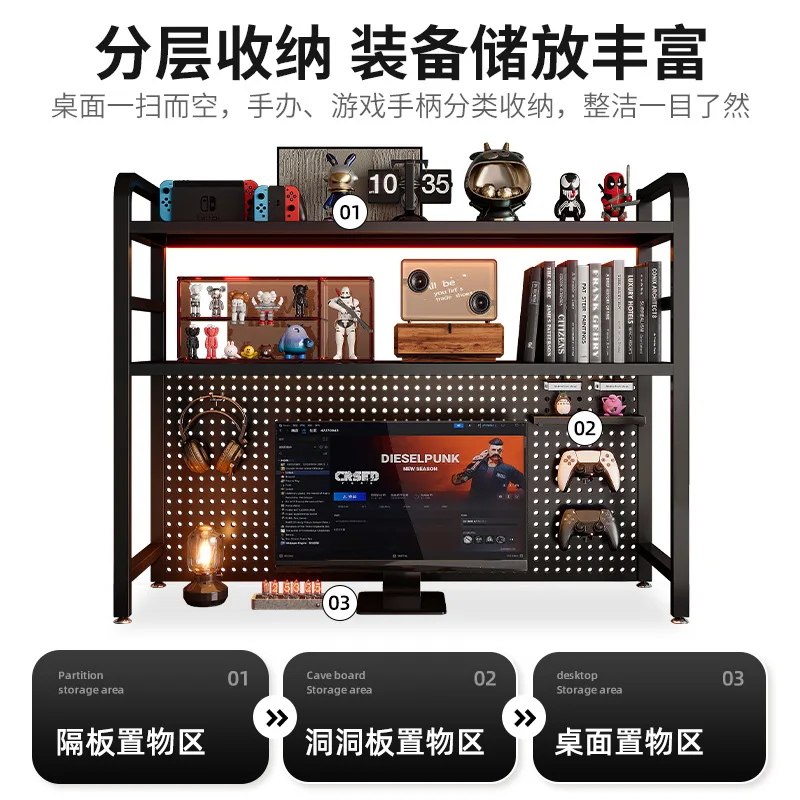 Bookcase With Grid Bookshelf Desk Storage Rack Desktop Multi-layer Wrought Iron Shelf Student Computer Desk Table Hole Board thumbnail 2