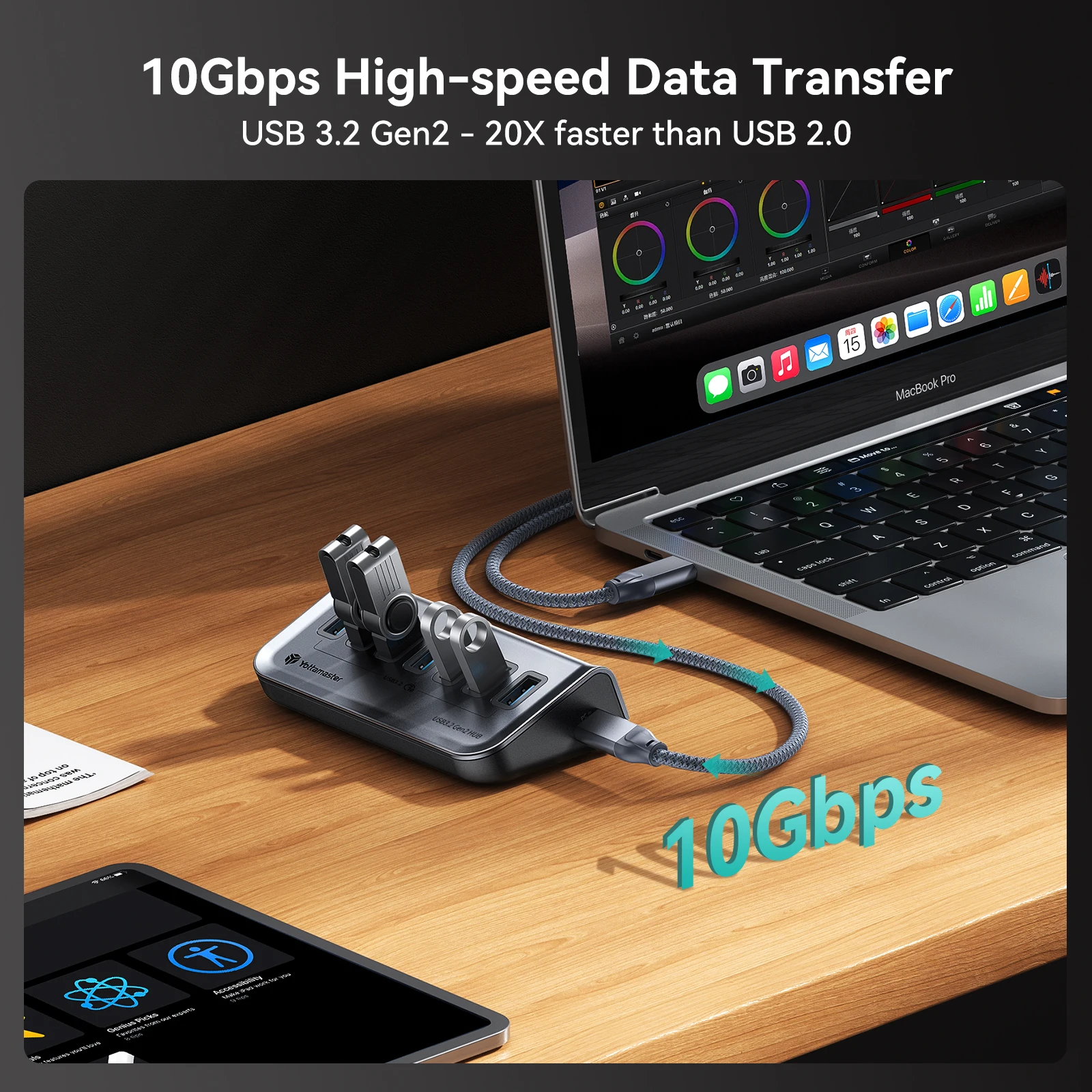 Yottamaster USB-C 3.2 Hub 7 Port USB Hub Powered 5V/3A USB 3.2 Gen2 10Gbps Data Hub for Laptops Surface Pro Portable Hard Drives thumbnail 2