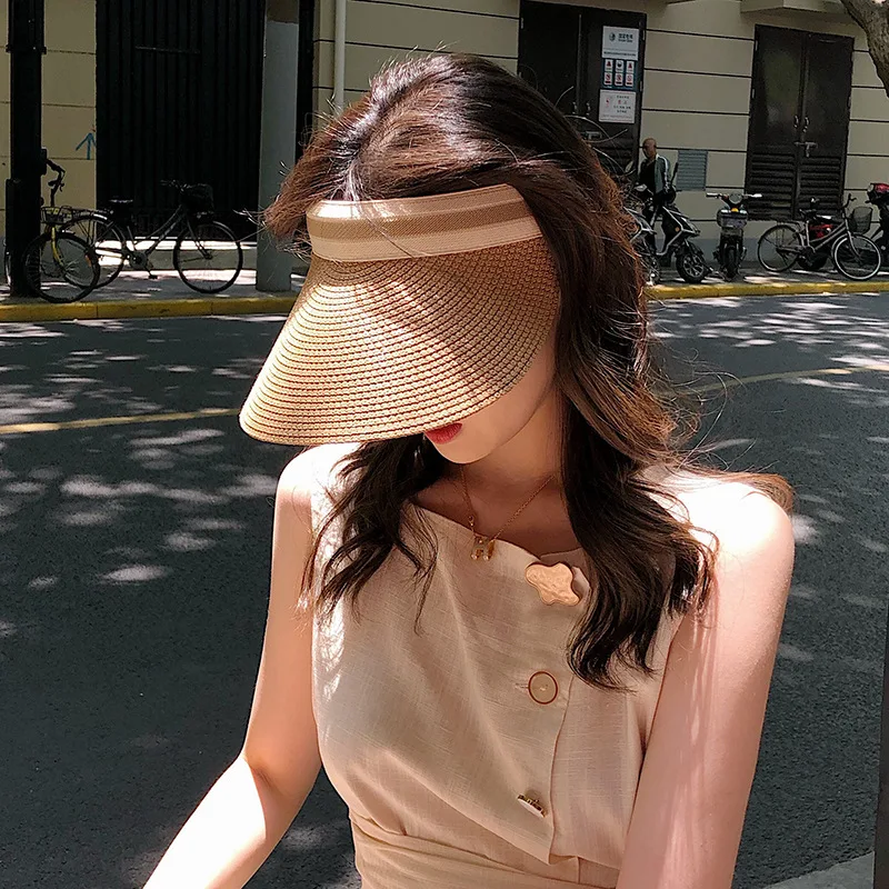 Summer Empty Top Straw Hat for Women Outdoor Beach Sunscreen Visor Cap Female Handmade UV Protection Big Brim Sun Hats thumbnail 2