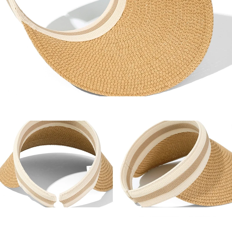 Summer Empty Top Straw Hat for Women Outdoor Beach Sunscreen Visor Cap Female Handmade UV Protection Big Brim Sun Hats thumbnail 5