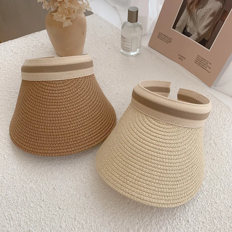 Summer Empty Top Straw Hat for Women Outdoor Beach Sunscreen Visor Cap Female Handmade UV Protection Big Brim Sun Hats thumbnail 4