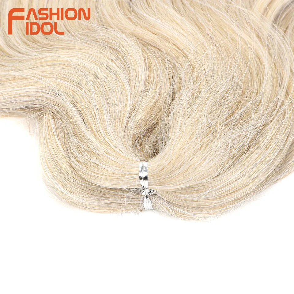 FASHION IDOL Soft Body Wave Crochet Hair 24Inch 3PCS Synthetic Hair Braids Ponytail Fake Hair Wavy Ombre Blonde Hair Extensions thumbnail 4