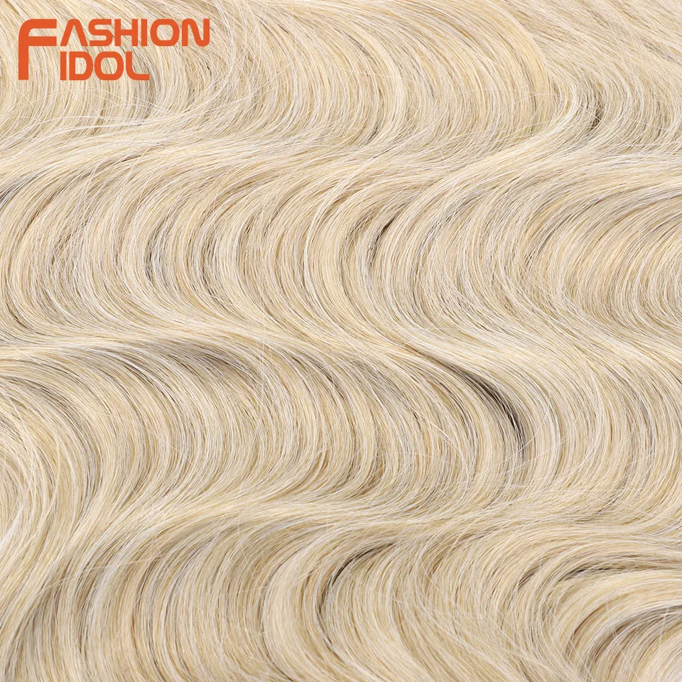 FASHION IDOL Soft Body Wave Crochet Hair 24Inch 3PCS Synthetic Hair Braids Ponytail Fake Hair Wavy Ombre Blonde Hair Extensions thumbnail 5