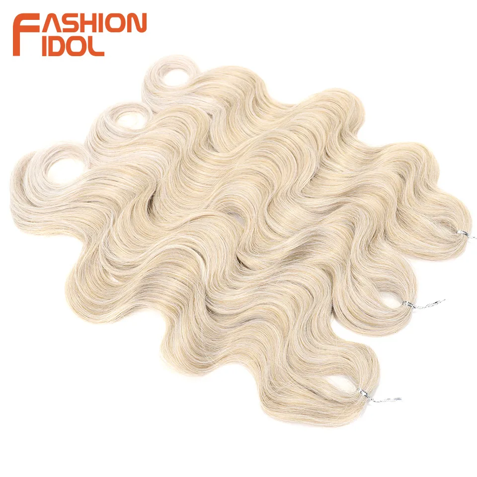 FASHION IDOL Soft Body Wave Crochet Hair 24Inch 3PCS Synthetic Hair Braids Ponytail Fake Hair Wavy Ombre Blonde Hair Extensions thumbnail 2