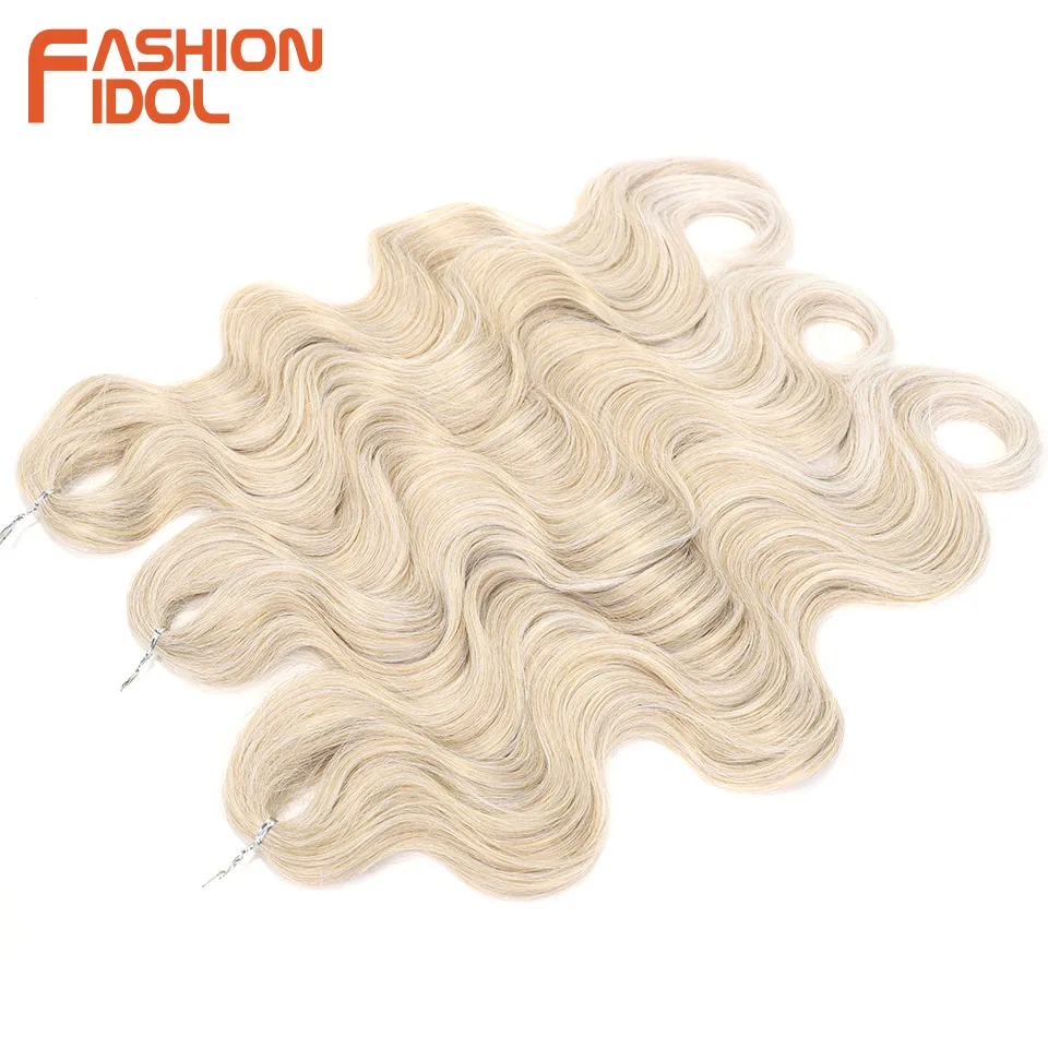 FASHION IDOL Soft Body Wave Crochet Hair 24Inch 3PCS Synthetic Hair Braids Ponytail Fake Hair Wavy Ombre Blonde Hair Extensions thumbnail 3