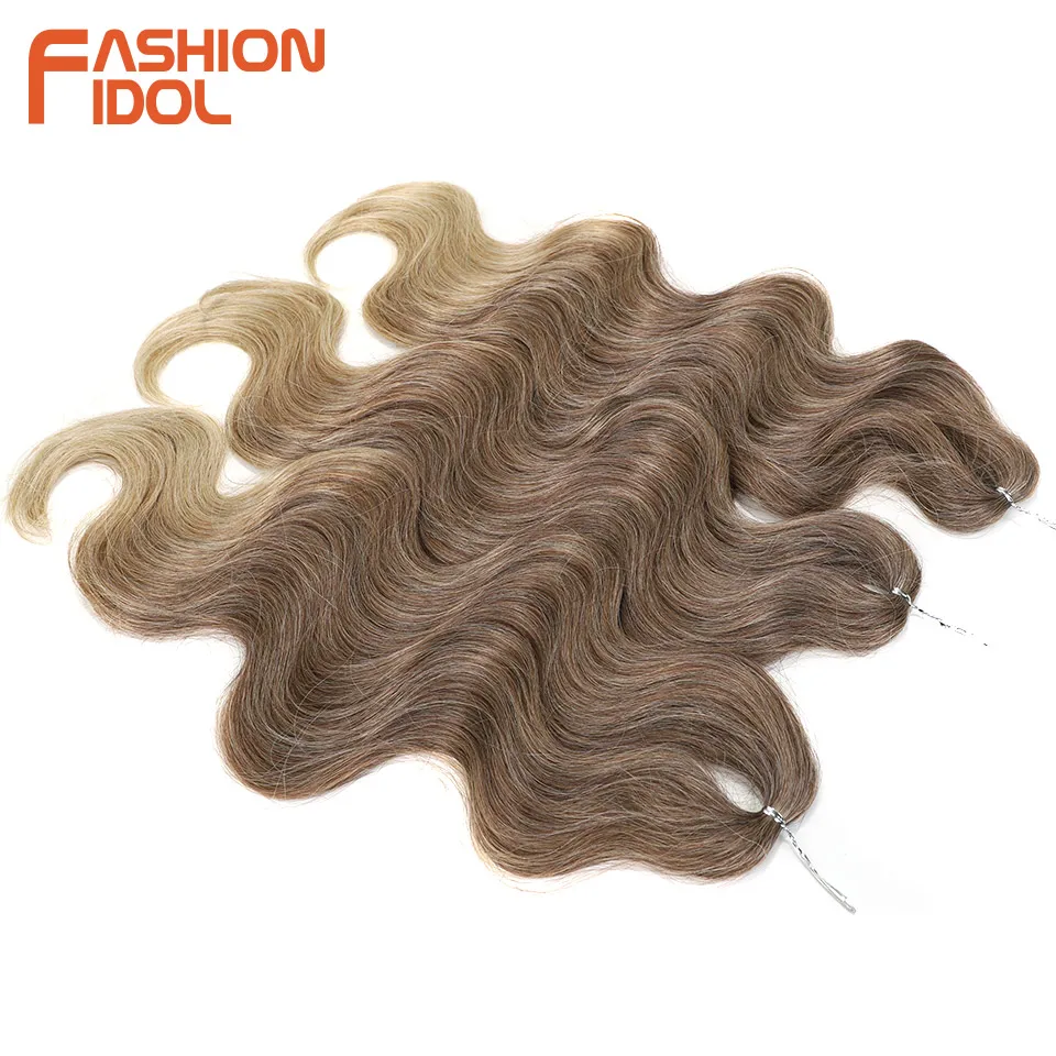 FASHION IDOL 24 inch Body Wave Crochet Hair 3PCS Synthetic Hair Braids Fake Hair Ombre Blonde Natural Braiding Hair Extensions thumbnail 4