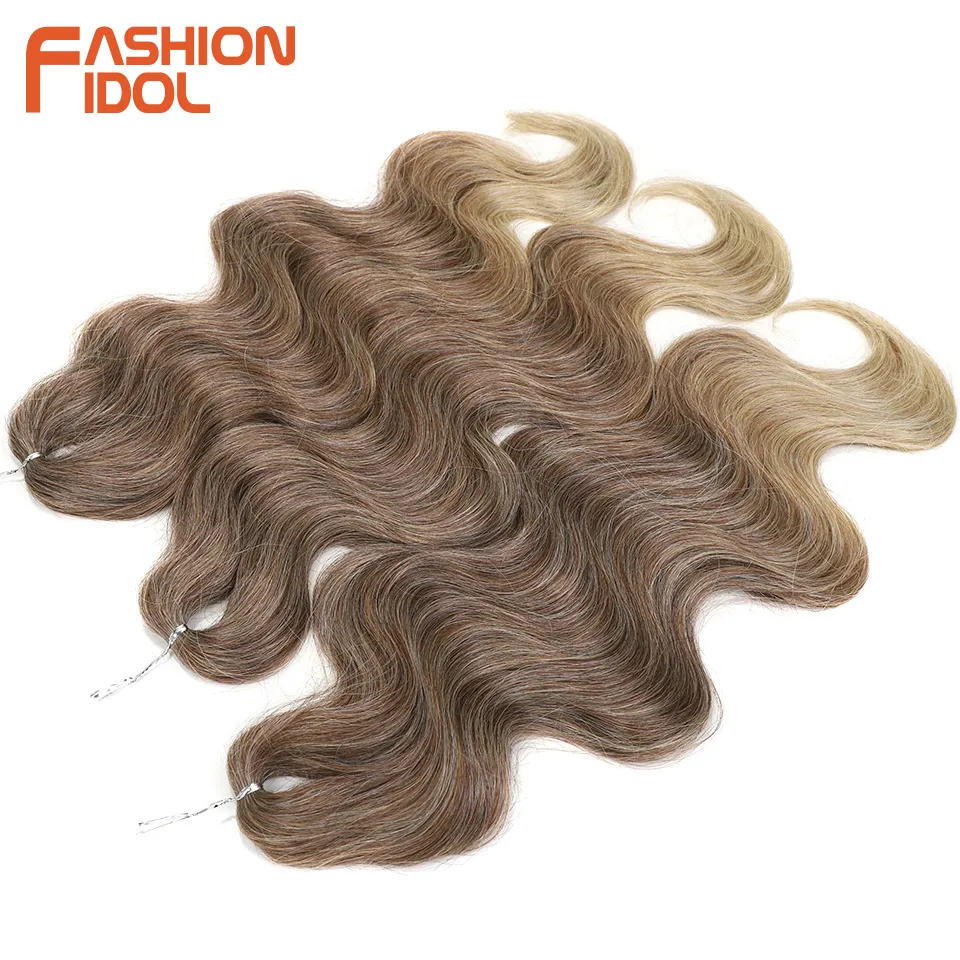 FASHION IDOL 24 inch Body Wave Crochet Hair 3PCS Synthetic Hair Braids Fake Hair Ombre Blonde Natural Braiding Hair Extensions thumbnail 2