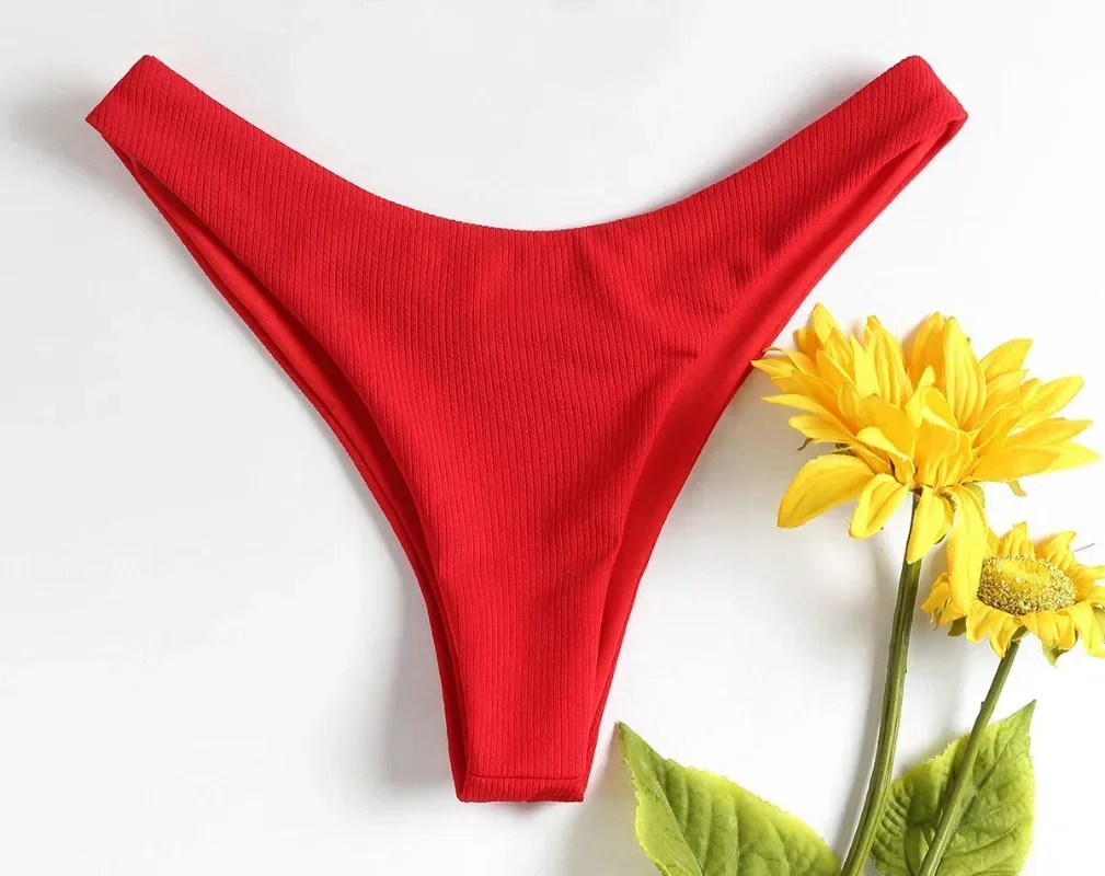 New Bikini Bottoms Women's Swimsuit Low Waisted Bottom Solid Red Swimwear Thong Beachwear Brazilian Bathing Suit Summer thumbnail 2